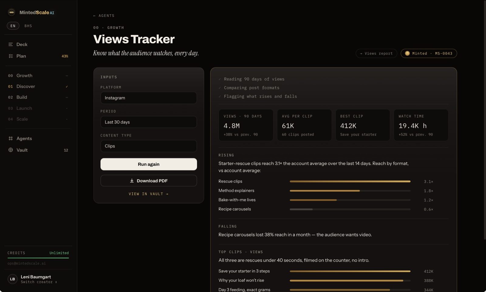 Views Tracker — what a single agent returns